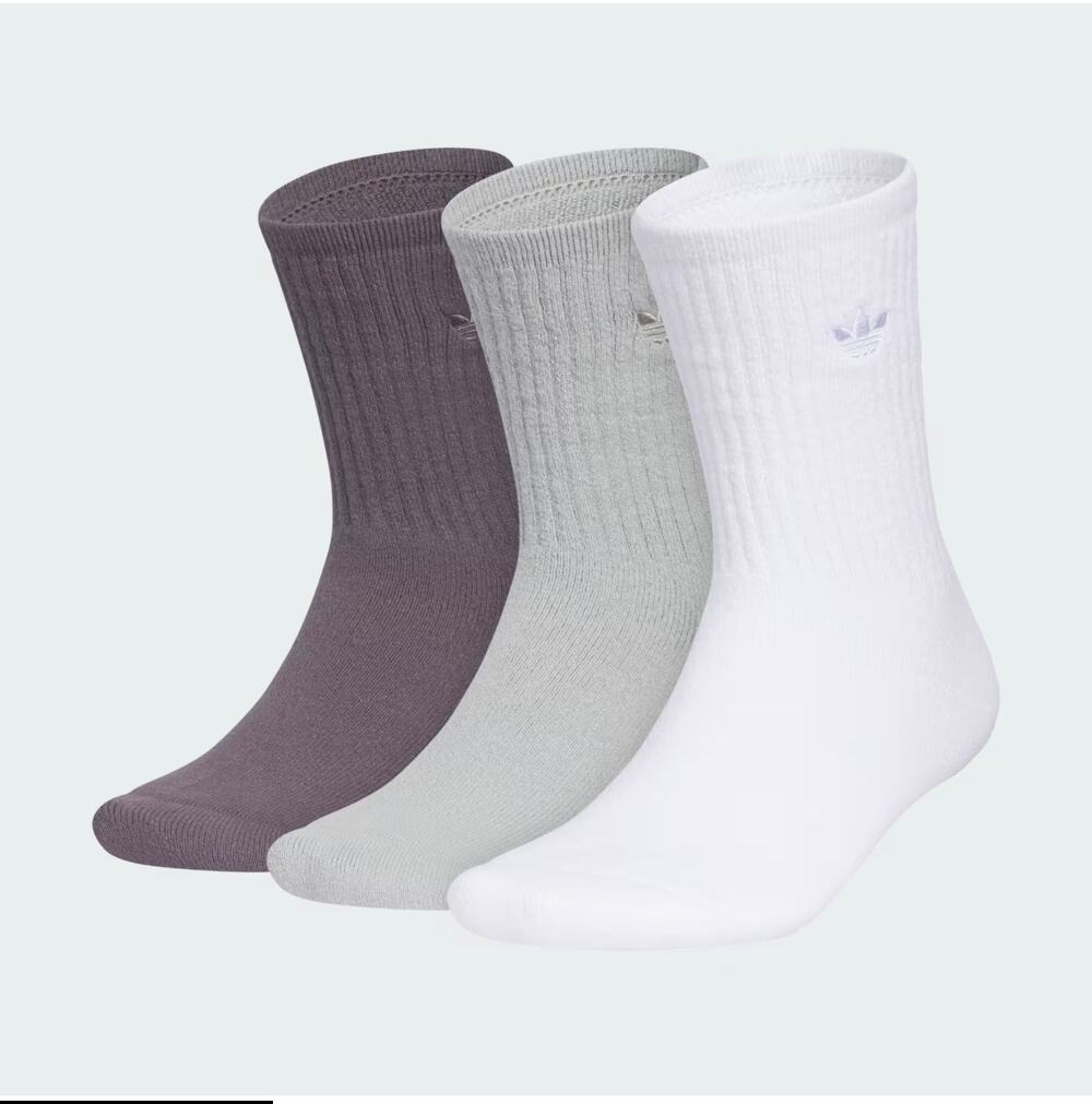 NWT Adidas Women’s Cushioned Crew Socks 3-Pack White Black Grey Size M 5-10